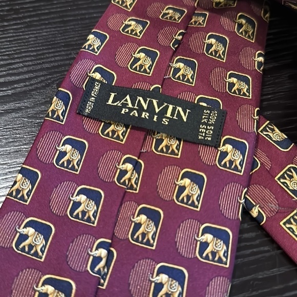 Lanvin Paris Elephant Print Silk Tie Burgundy Navy Gold - Picture 5 of 9